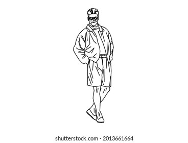 Vector design of a cool and uniquely dressed teenage boy sketch