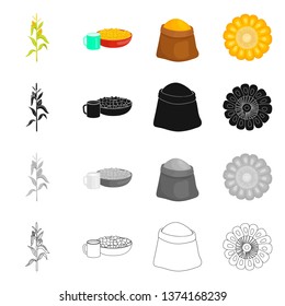 Vector design of cornfield and vegetable icon. Collection of cornfield and vegetarian stock symbol for web.