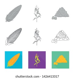 Vector design of cornfield and vegetable icon. Set of cornfield and vegetarian vector icon for stock.
