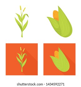 Vector design of cornfield and vegetable icon. Set of cornfield and vegetarian vector icon for stock.