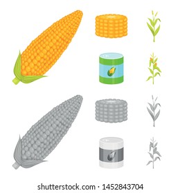 Vector design of cornfield and vegetable icon. Set of cornfield and vegetarian stock vector illustration.