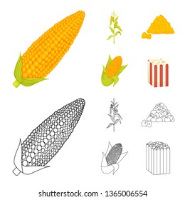 Vector design of cornfield and vegetable logo. Set of cornfield and vegetarian stock symbol for web.