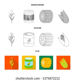 Vector design of cornfield and vegetable logo. Collection of cornfield and vegetarian vector icon for stock.
