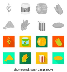 Vector design of cornfield and vegetable logo. Set of cornfield and vegetarian stock vector illustration.