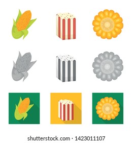 Vector design of cornfield and vegetable logo. Collection of cornfield and vegetarian stock vector illustration.
