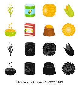 Vector design of cornfield and vegetable sign. Set of cornfield and vegetarian stock vector illustration.