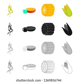 Vector design of cornfield and vegetable sign. Collection of cornfield and vegetarian stock symbol for web.
