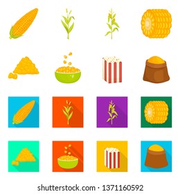 Vector design of cornfield and vegetable sign. Set of cornfield and vegetarian stock symbol for web.