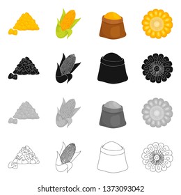 Vector design of cornfield and vegetable sign. Set of cornfield and vegetarian stock symbol for web.