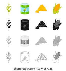 Vector design of cornfield and vegetable sign. Set of cornfield and vegetarian stock vector illustration.