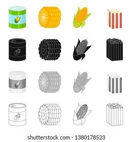Vector design of cornfield and vegetable symbol. Collection of cornfield and vegetarian stock symbol for web.