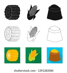 Vector design of cornfield and vegetable symbol. Collection of cornfield and vegetarian stock symbol for web.