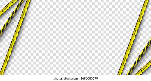 Vector design of corona virus danger warning in yellow and black stripes. Isolated with a transparent background. Limiting the area of virus, quarantine, lockdown. Biohazard sign.