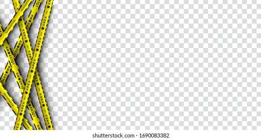 Vector design of corona virus danger warning in yellow and black stripes. Isolated with a transparent background. Limiting the area of virus, quarantine, lockdown. Biohazard sign.