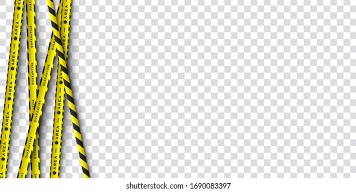Vector design of corona virus danger warning in yellow and black stripes. Isolated with a transparent background. Limiting the area of virus, quarantine, lockdown. Biohazard sign.