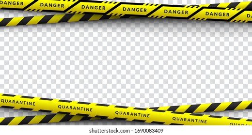 Diseño vectorial de advertencia de peligro de virus corona en franjas amarillas y negras. Aislado con un fondo transparente. Limitar el área de virus, cuarentena, bloqueo. Signo de Biopeligro.