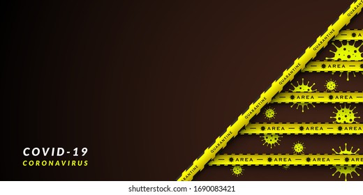 Vektorillustration-Design des Corona-Virus-Gefahrenhinweises in Gelb-und Schwarz-Streifen. Hintergrund mit Kopienraum. Teilungsgebiet Covid-19, Quarantäne, Absperrung.