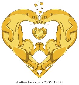 Vector design of Couple of otters in the shape of a heart, symbol of Valentine's Day with animals, love of nature with marine mammal