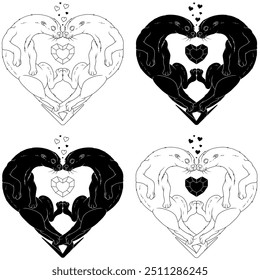 Vector design of Couple of otters in the shape of a heart, symbol of Valentine's Day with animals, love of nature with marine mammal