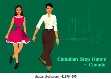 Vector design of Couple performing Canadian Step Dance of Canada