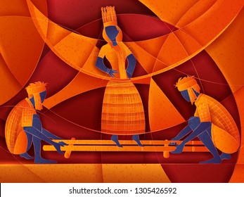 Vector design of Couple performing Cheraw folk dance of Mizoram, India