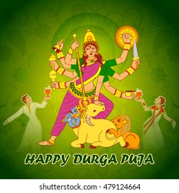 Vector design of Couple performing Dhunuchi dance of Bengal for Durga Puja in Indian art style
