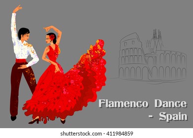 Vector design of Couple performing Flamenco dance of Spain