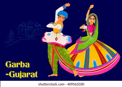 Vector Design Of Couple Performing Garba Folk Dance Of Gujarat, India