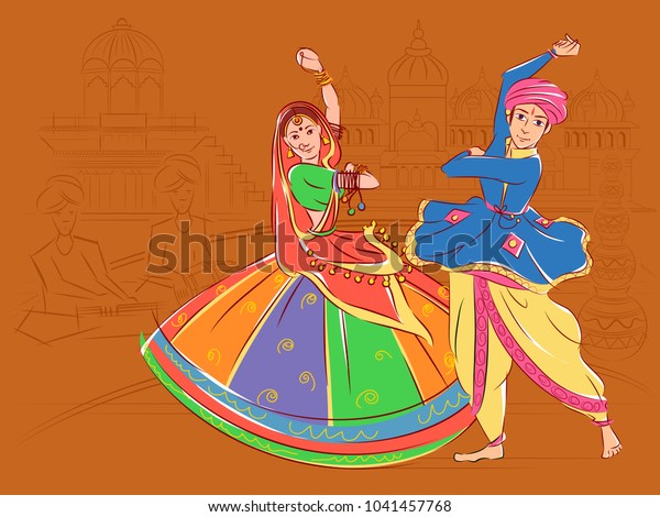 Vector Design Couple Performing Garba Folk Stock Vector (Royalty Free ...