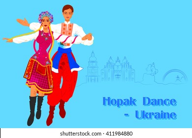 Vector Design Of Couple Performing Hopak Dance Of Ukraine