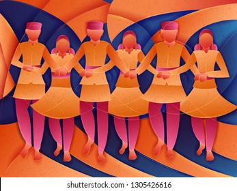 Vector design of Couple performing Kullu Nati folk dance of Himachal Pradesh, India