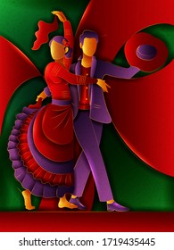 Vector design of Couple performing Marinera dance of Peru