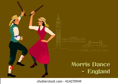 Vector Design Of Couple Performing Morris Dance Of England