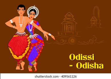 Vector Design Of Couple Performing Odissi Classical Dance Of Odisha, India