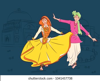 Vector design of Couple performing Phag folk dance of Haryana, India