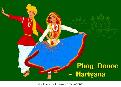 Vector design of Couple performing Phag folk dance of Haryana, India