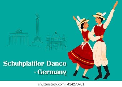 Vector design of Couple performing Schuhplattler dance of Germany