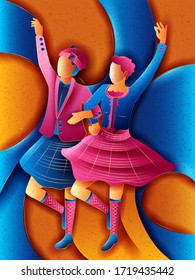 Vector design of Couple performing Scottish Highland dance of Scotland