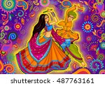 Vector design of couple playing Garba in Dandiya Night Navratri Dussehra festival