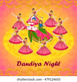 Vector design of couple playing Garba in Dandiya Night Navratri Dussehra festival