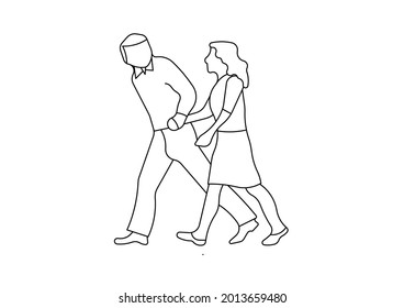 Vector design of a couple's sketch on a walk