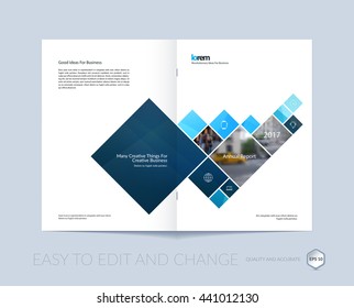 Vector Design For Cover Annual Report. Brochure Or Flyer In A4 With Squares And Arrow For Business And Communication In Flat Style With Mosaic Connection Concept. Abstract Modern Poster.