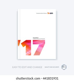 Vector design for cover annual report. Brochure or flyer in A4 with red 2017 year for business with overlay polygonal effect. Abstract modern poster.