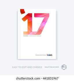 Vector design for cover annual report. Brochure or flyer in A4 with red 2017 year for business with overlay polygonal effect. Abstract modern poster.