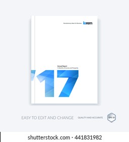 Vector design for cover annual report. Brochure or flyer in A4 with blue 2017 year for business with overlay polygonal effect. Abstract modern poster.