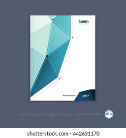 Vector design for cover annual report. Brochure or flyer template in A4 with blue triangular geometric shape in polygonal style with technology connection concept. Abstract business modern poster.
