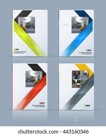 Vector design for cover annual report set. Brochure or flyer template in A4 with ribbon stripe shape in polygonal style for technology concept layout for business. Abstract modern collection.