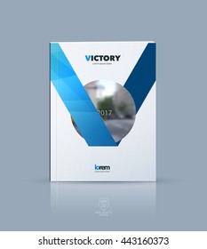 Vector design for cover annual report. Brochure or flyer template in A4 with blue ribbon stripe shape in polygonal style for technology concept layout for business. Abstract modern poster.