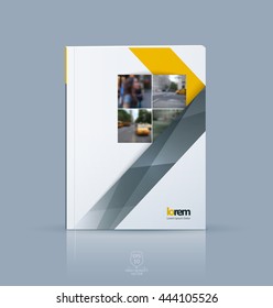 Vector design for cover annual report. Brochure or flyer template in A4 with orange ribbon stripe shape in polygonal style for technology concept layout for business. Abstract modern poster.