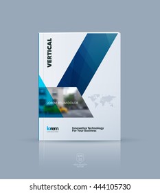 Vector design for cover annual report. Brochure or flyer template in A4 with blue ribbon stripe shape in polygonal style for technology concept layout for business. Abstract modern poster.
